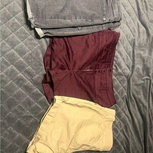 Set of Three Casual Shorts - Gray, Burgundy, and Tan